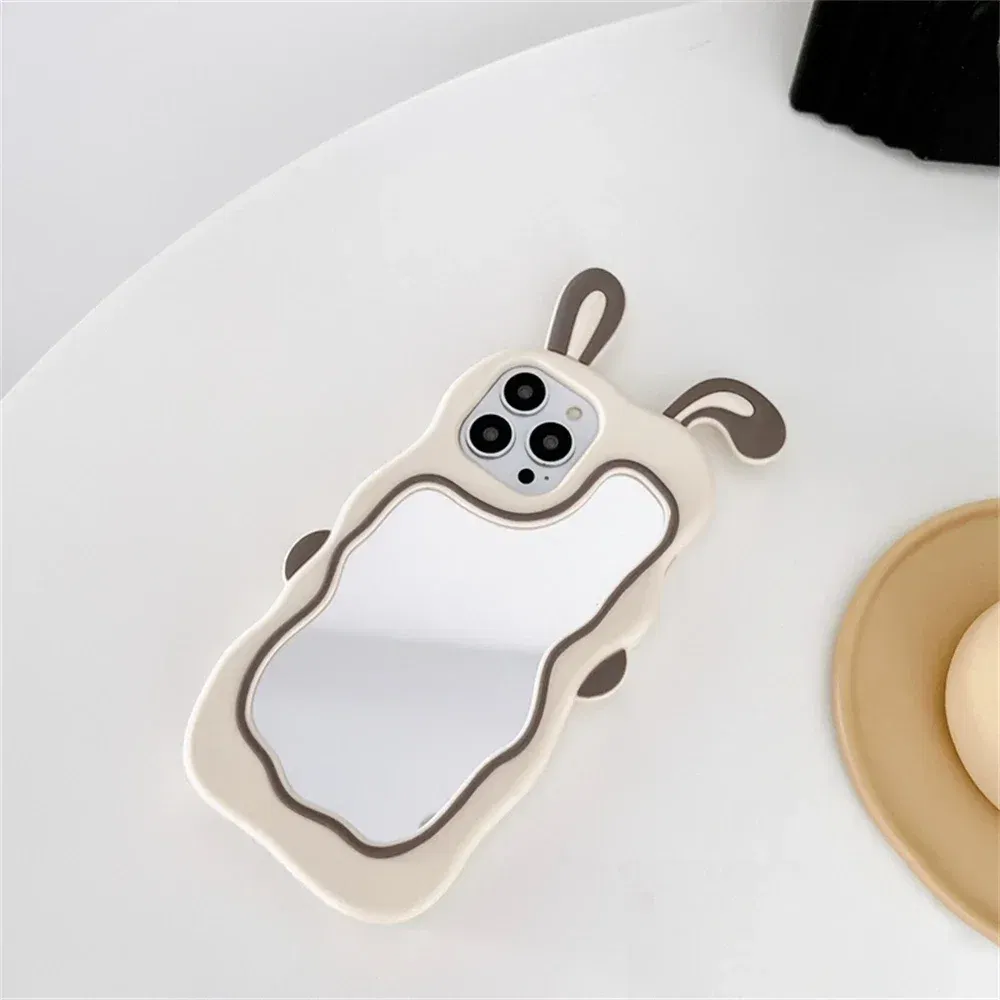 Color: Pink, Material: PP - Cute Bunny Ears Mirror Phone Case For iPhone 15 14 Plus 13 12 11 Pro Max Shockproof Silicone Case