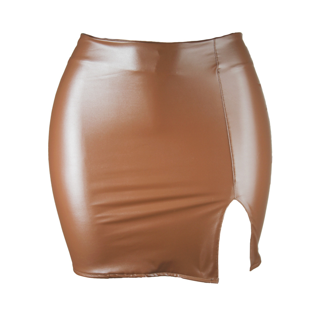 Color: SKY BLUE, Size: XL - S M L XL XXL Women's Skirt High Waist Split  Leather Skirt Wrap Hip Skirt Plus Size Pencil Skirt