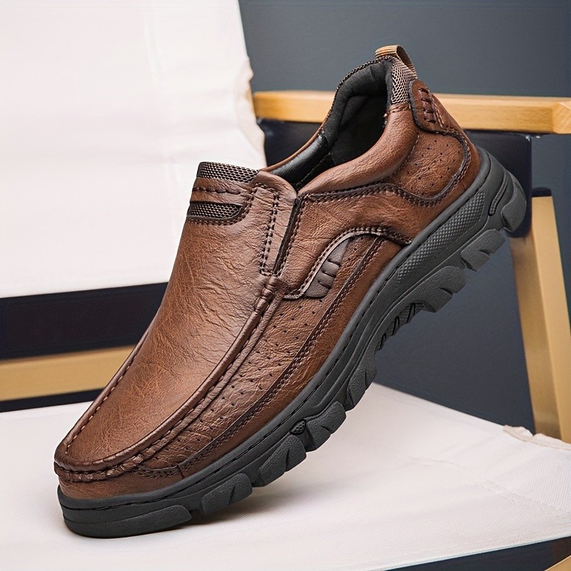 CLOHOO Men's Stitching Leather Casual Loafers