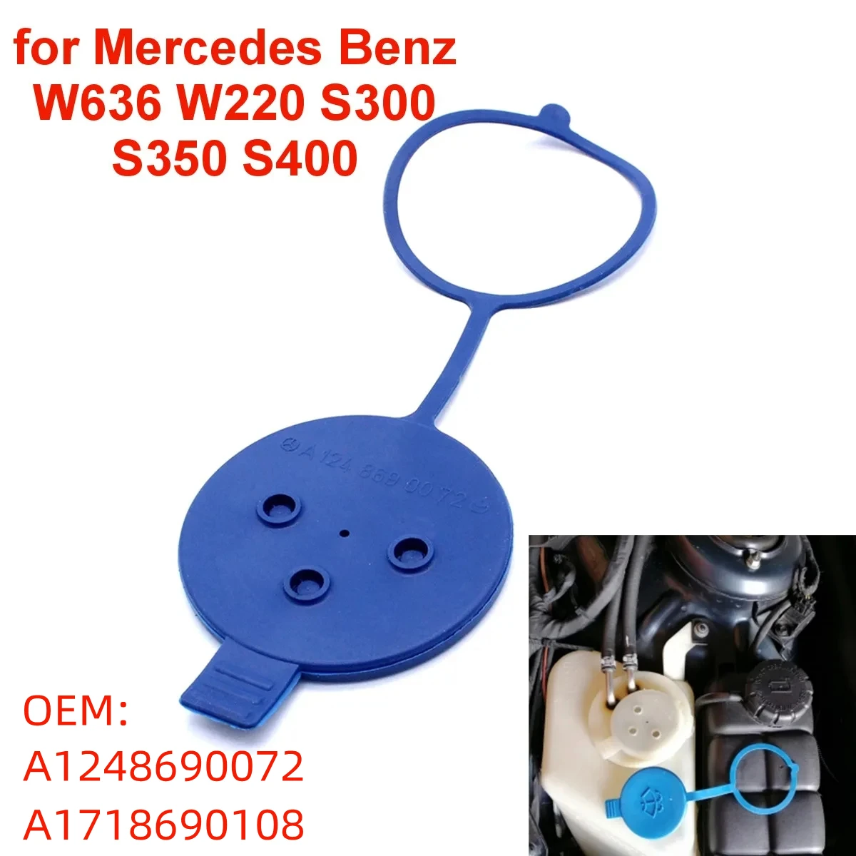 Color: black - A1248690072 Car Windshield Wiper Washer Fluid Reservoir Tank Cap A1718690108 for Mercedes-Benz W169 W220 W221 W636 W204 W166