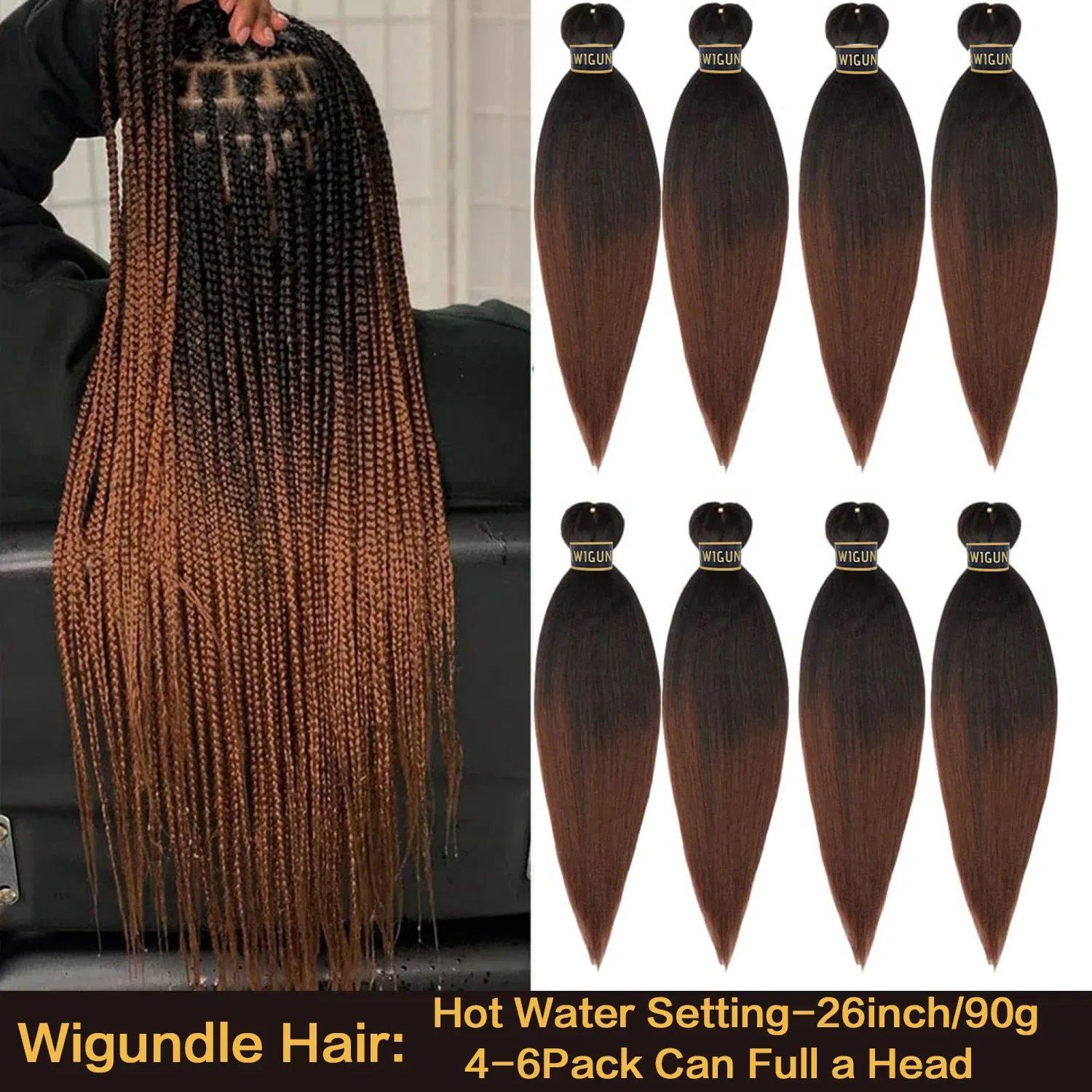 Color: T#27/613, Stretched Length: 26inches, Bulk Buy: 3Pcs/Lot - Kanekalon 26inch Hot Water Set Pre Stretched Jumbo Braiding Hair Box Twist Braids Synthetic Hair Extensions For Women Soft Yaki