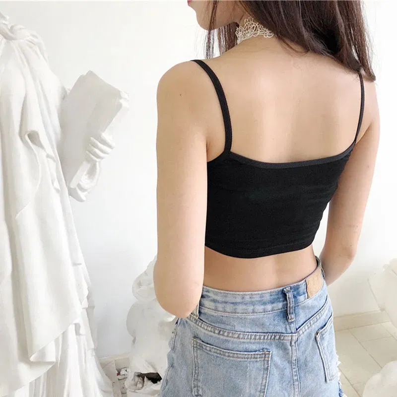 Color: Brown, Size: L - Funny HOT WIFE Letters Print New Sexy Crop Top Summer Women's Sexy Elastic Cotton Camis Sleeveless Short Tank Top Bar Women
