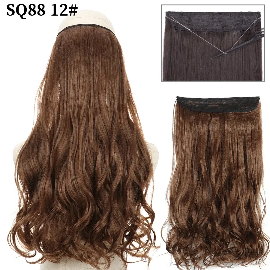 Color: #35, Stretched Length: 22inches, Ships From: CHINA - Synthetic Natural Wavy No Clip Fish Line Invisible Hair Extensions Mixed Color Blonde Black Artificial False Hair Piece ForWomen