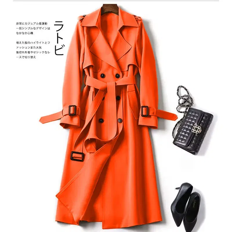 Color: Beige, Size: M - Autumn Winter Long Sleeve Trench Coat For Women 2024 Fashion Loose Office Lady Long Outerwears Jacket Coats Female Clothing