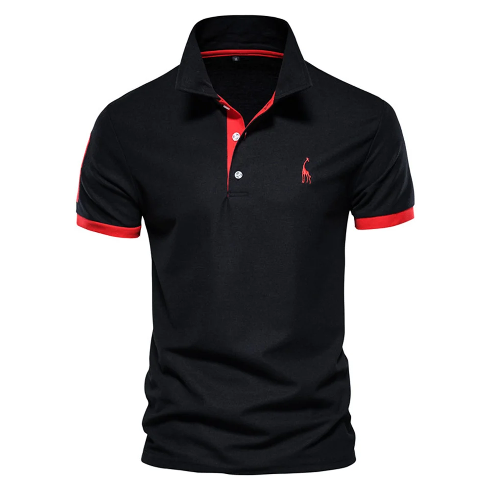 Color: black, Size: XL - Dropshipping Polo Giraffe Shirt Men Quality Embroidery Summer Short Sleeve Polo Casual Business Social Mens Polos BR Size