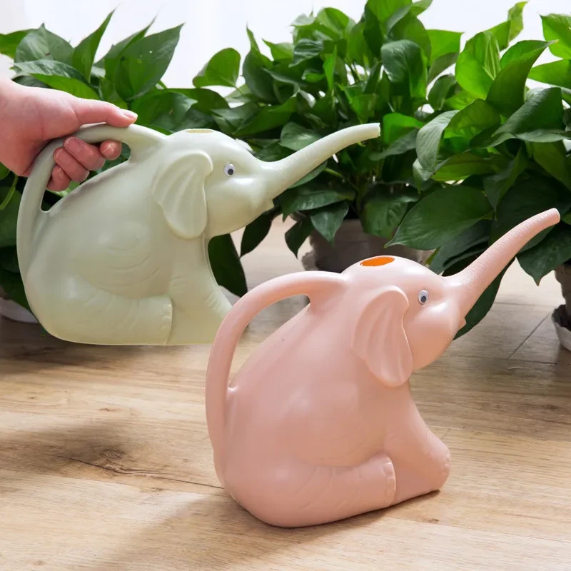 Baby Elephant Watering Flowers With Long-Mouth Watering Can