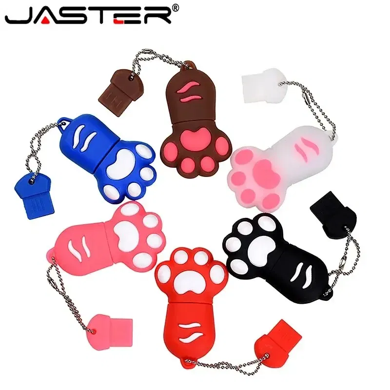Capacity: 16GB, Color: WHITE - JASTER Cute Cat Claw USB Flash Drive 64GB Cartoon Memory Stick 32GB Creative Gift Pen Drive 16GB Pink Silicone External Storage