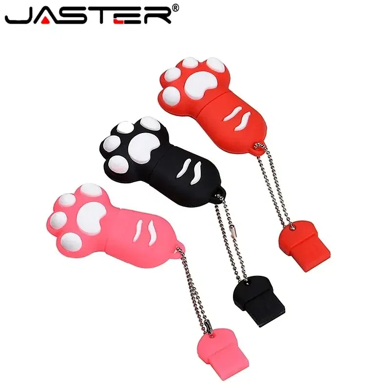 Capacity: 16GB, Color: WHITE - JASTER Cute Cat Claw USB Flash Drive 64GB Cartoon Memory Stick 32GB Creative Gift Pen Drive 16GB Pink Silicone External Storage