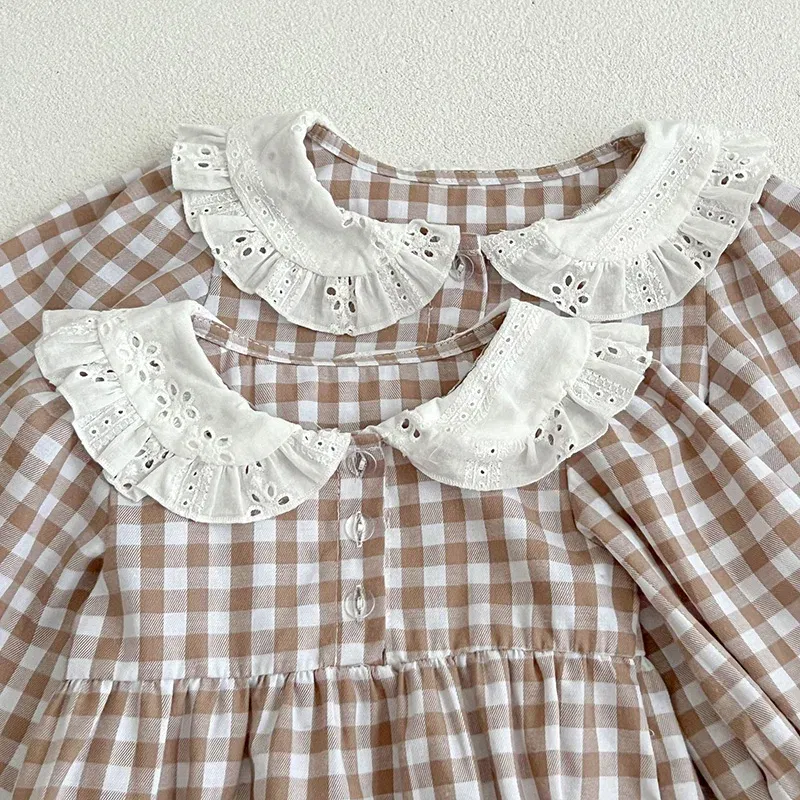 Color: Red, Kid Size: 4 - Spring Autumn Kids Baby Girls Long Sleeve Sweet Doll Collar Plaid Princess Dress Kids Baby Girls Dress Children Clothes Dress