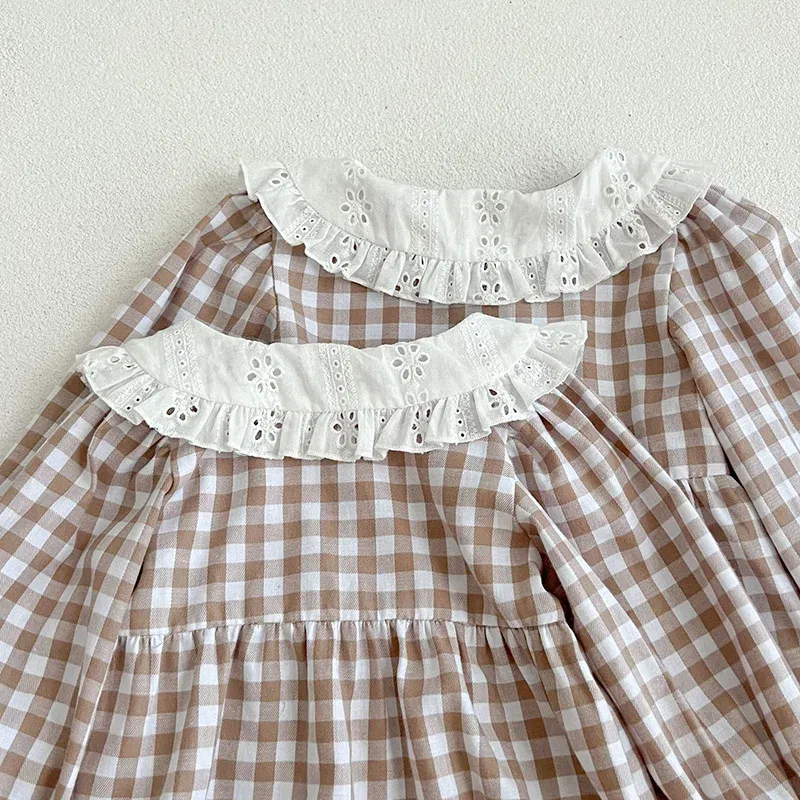 Color: Red, Kid Size: 4 - Spring Autumn Kids Baby Girls Long Sleeve Sweet Doll Collar Plaid Princess Dress Kids Baby Girls Dress Children Clothes Dress