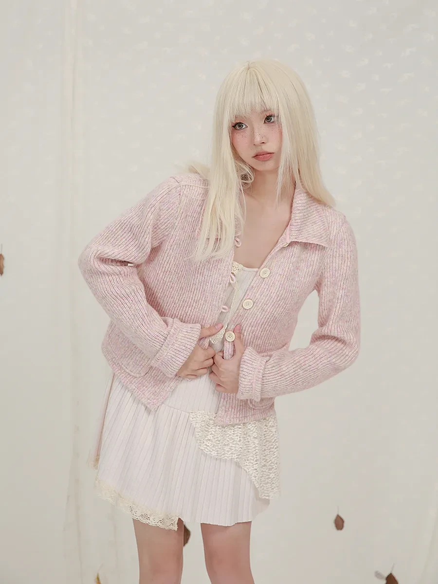 Cropped Long Sleeve Knit Lapel Sweater Cardigan