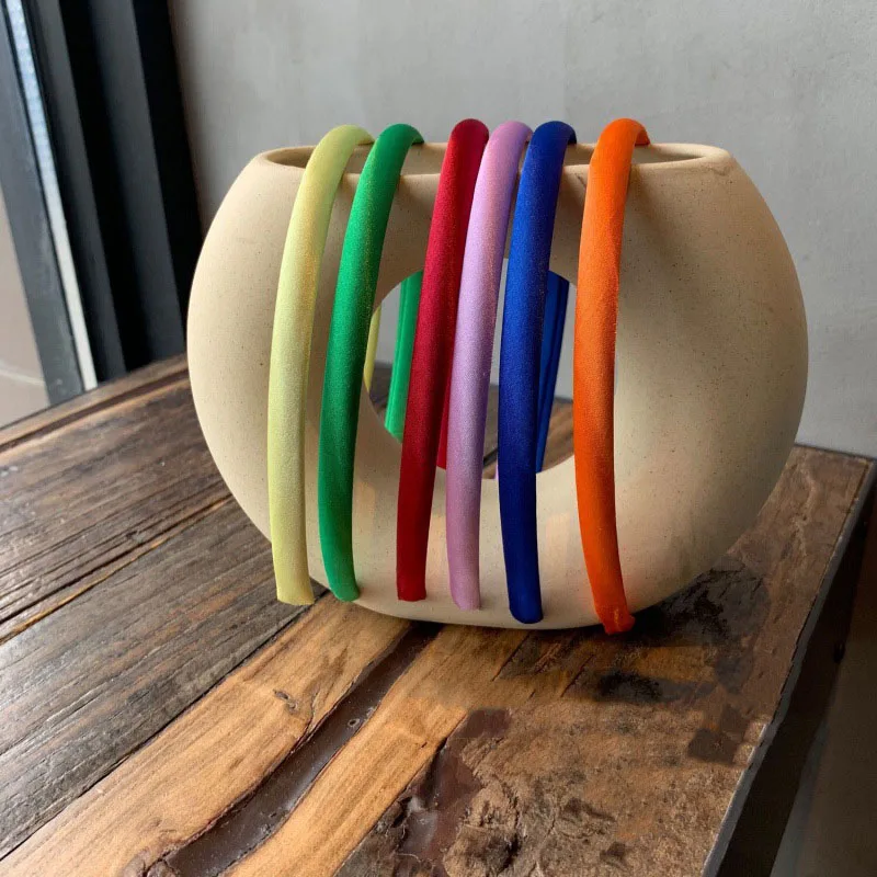 Color: Light Grey - Red Blue Green Satin Headband for Women girls Kids Hair band Solid Color Thin Elastic Hair Hoop Accessories Headpiece