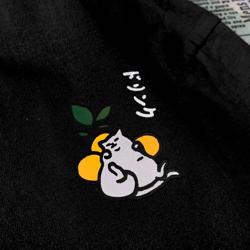 Color: black, Size: S - Cute Japanese Cat Print Oversized T-shirt men Women Short Sleeve Loose Casual Tee Shirt Streetwear Tops Cotton Harajuku Clothing