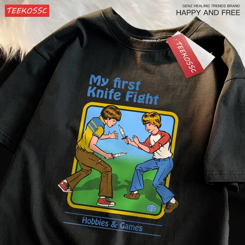 Color: black, Size: XXXL - My First Knife Fight Hobbies Games Print Tshirts Men Women Soft Short Sleeve Summer Casual Cotton Oversized Loose Street T Shirt