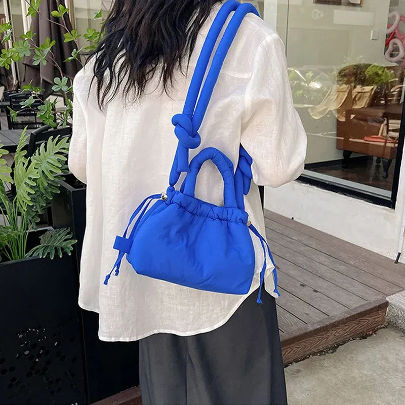 Color: Gold - Fashion Small Puffer Tote Bag Padded Women Shoulder Bags Nylon Down Cotton Crossbody Bag Mini Lady Handbags Underarm Bag
