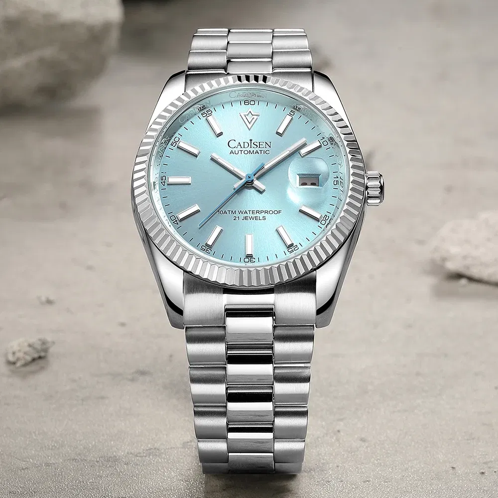 Color: grey - CADISEN New Mens Mechanical Automatic Watch Top Brand Luxury C3 Luminous AR Sapphire MIYOTA 8215 100M Waterproof Gift Watch Men