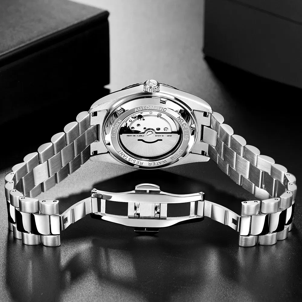 Color: grey - CADISEN New Mens Mechanical Automatic Watch Top Brand Luxury C3 Luminous AR Sapphire MIYOTA 8215 100M Waterproof Gift Watch Men
