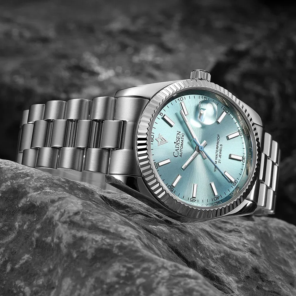 Color: grey - CADISEN New Mens Mechanical Automatic Watch Top Brand Luxury C3 Luminous AR Sapphire MIYOTA 8215 100M Waterproof Gift Watch Men