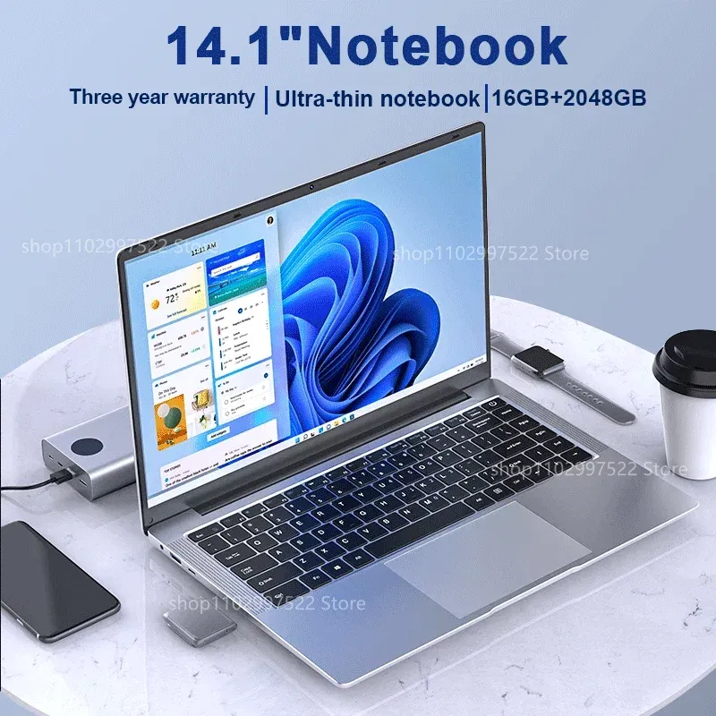 Color: Blue, Ships From: CHINA - Top Laptop Computer Windows 11 Pro Ultra Slim Notebook 14.1 Inch Intel Pentium N3700 16GB 1024GB Office Study PC Computer