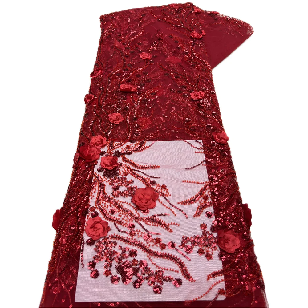 Color: BROWN, Length: 5 yards, Width: 120cm - 2.5 yards African Sequins Beaded Groom Lace Fabric High Quality French Tulle Lace Fabric Embroidery Nigerian Lace Fabrics Sewing