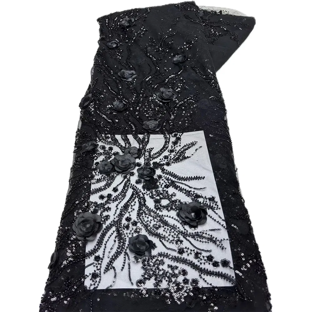 Color: BROWN, Length: 5 yards, Width: 120cm - 2.5 yards African Sequins Beaded Groom Lace Fabric High Quality French Tulle Lace Fabric Embroidery Nigerian Lace Fabrics Sewing