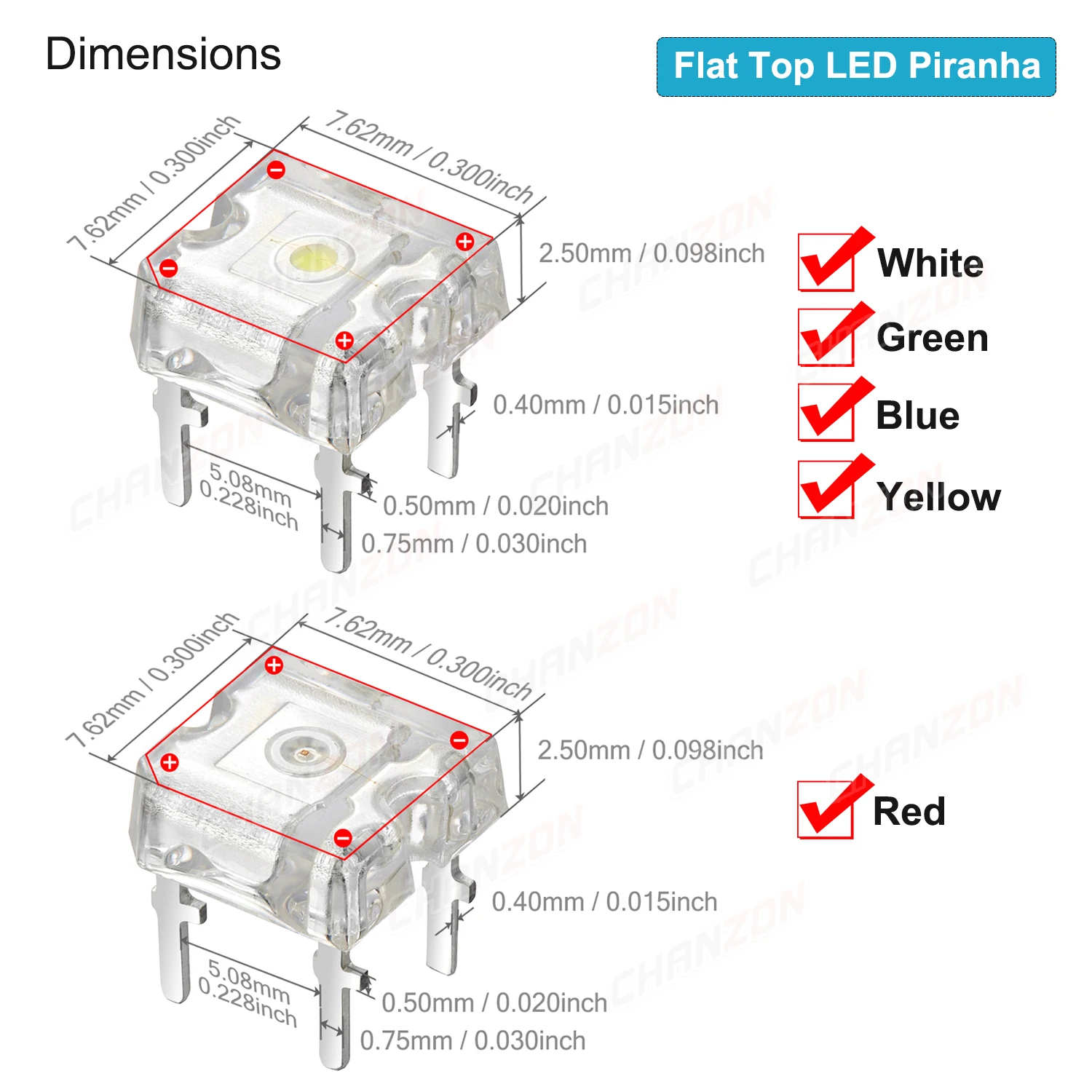 Color: Red, Ships From: CHINA - 100Pcs 3mm 5mm Led Diode Piranha Super Flux Round Flat Top White Red Green Blue Yellow Superflux Lights Emitting PCB Lamp Bulb