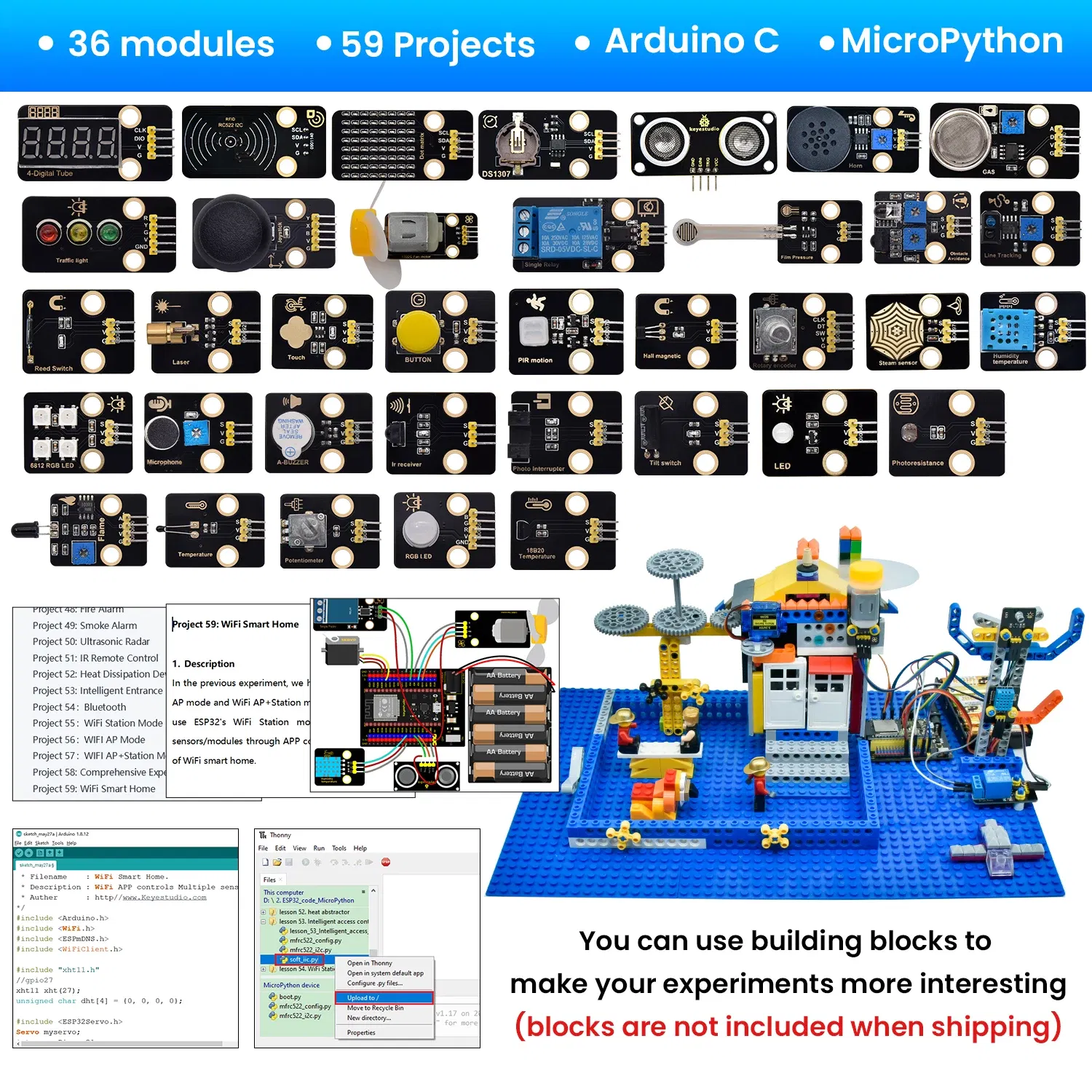 Color: Red - Keyestudio? ESP32 RFID 37 in 1? Sensor Kit with ESP32 Board For Arduino STEM Electronic DIY Kit For Adults Programming(59Projects)