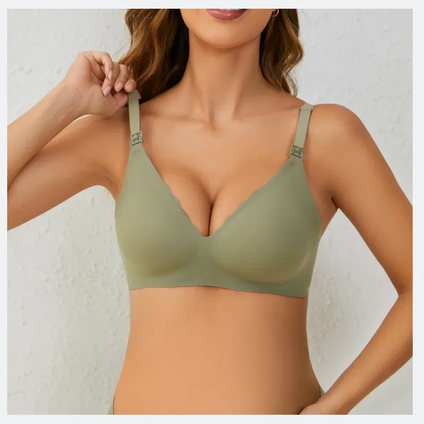 Color: green, Bands Size: 34 - Front Open Nursing Bra Maternity Jelly Gel Laser Cutting Seamless Underwear Ultra Thin Breastfeeding Bra For Pregnant Women