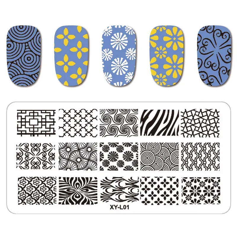 Color: MULTI - Kimcci Nail Stamping Plates Flamingo Nail Template Mandala Maple Leaf Stamp Nail Art Stamp Image Template Manicure Stencil Tools