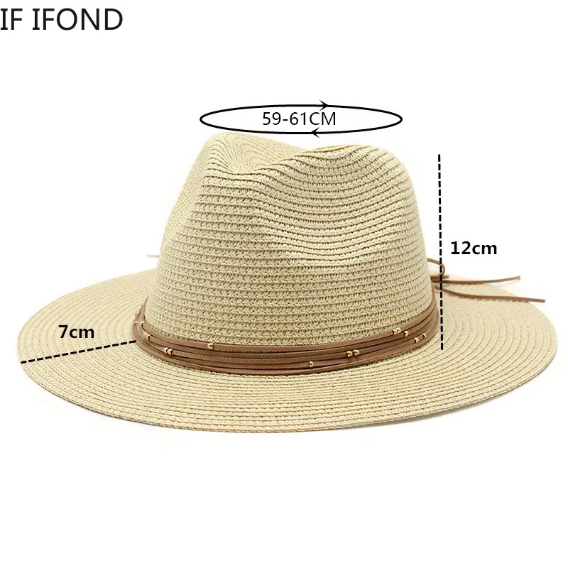 Color: PURPLE, Size: L - Big Size 60CM New Straw Hat 7cm Brim Summer Cooling Beach Sun Hat Outdoor Party Panama Jazz Hat Sombreros De Mujer
