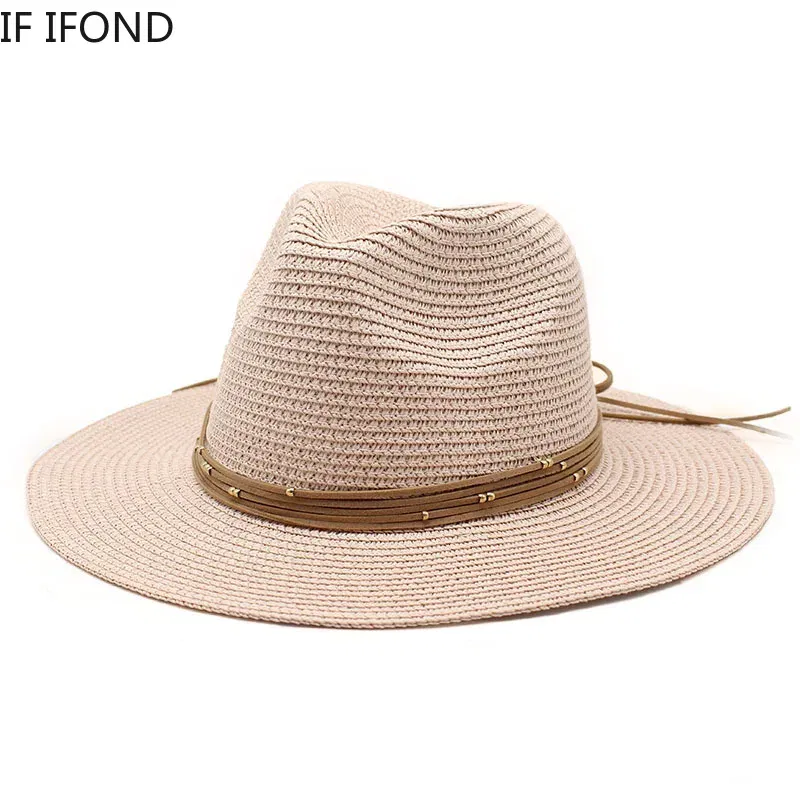 Color: PURPLE, Size: L - Big Size 60CM New Straw Hat 7cm Brim Summer Cooling Beach Sun Hat Outdoor Party Panama Jazz Hat Sombreros De Mujer