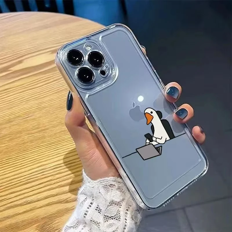 Color: black, Compatibility by Model: iPhone 8 - Cute Duck Phone Case For iPhone 16 15 14 13 12 11 Pro Max XS X XR 7 8 Plus Mini SE 2020 2022 Mobile Funda Transparent