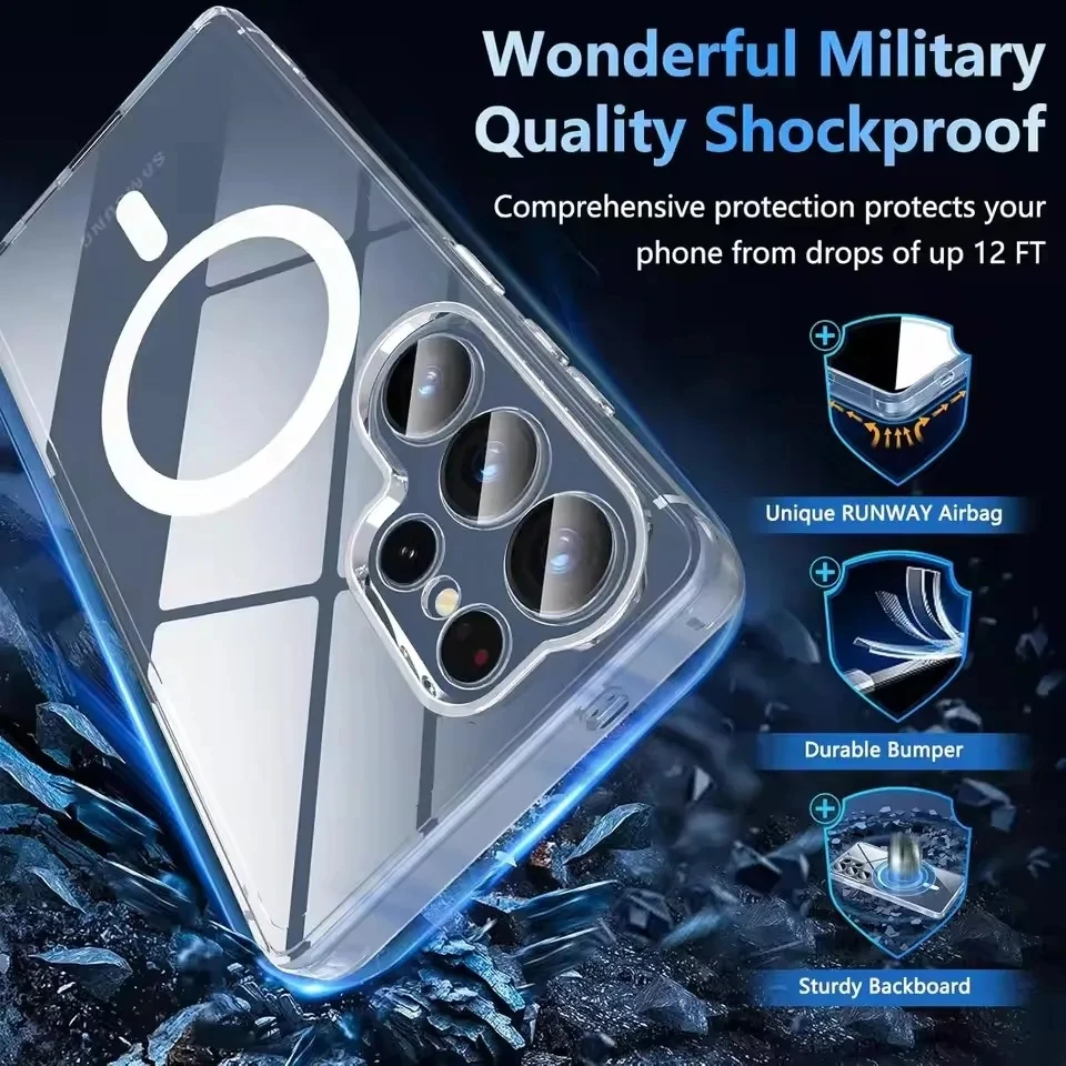 Color: Clear, Material: Cotton - For Samsung Galaxy Note 10 PLUS 20 Ultra A05 A05S A06 A15 A16 A26 A35 A36 A54 For Magsafe Magnetic Wireless Charging Phone Case