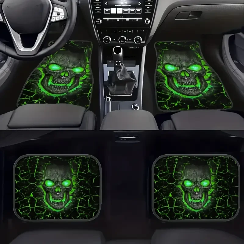 Skull Design Car Floor Mat Set - Non-Slip & Absorbent, 4pcs