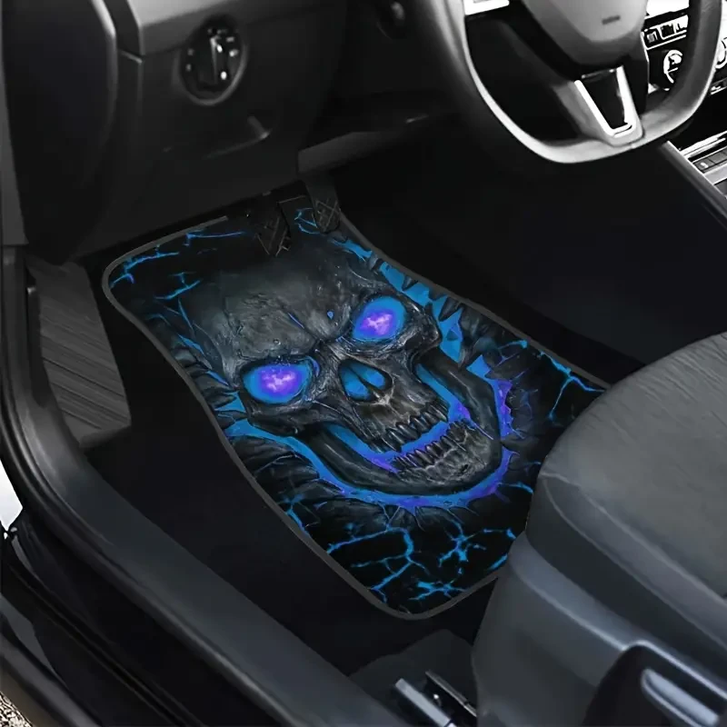 Skull Design Car Floor Mat Set - Non-Slip & Absorbent, 4pcs
