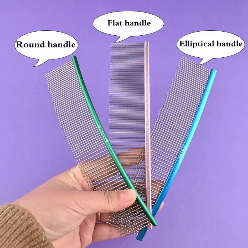 Color: GRAY, Size: XS - Pet Curved Comb Stainless Steel Combs Professional Pet Grooming Comb Dense Sparse Teeth Dog Cat Cleaning Brush Open Knot Comb