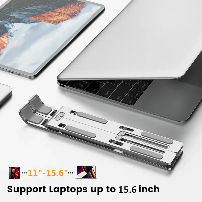 Color: WHITE - Aluminum Alloy Laptop Holder Stand Adjustable Foldable Portable for Notebook Computer Bracket Lifting Non-slip Holder