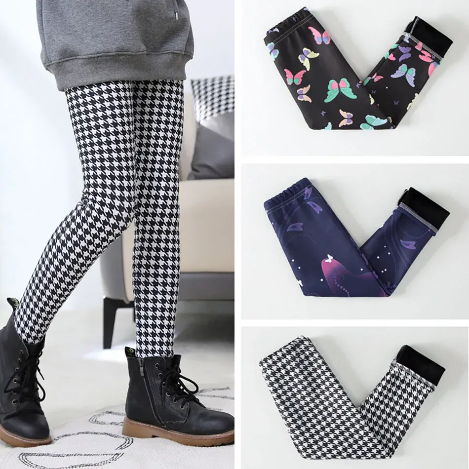 Color: Beige, Size: 110cm - Warmth and Cozy Girls Plush Lined Thickened Elastic Leggings Long Pants Suitable Kids Daily Wear in Autumn Winter Cold Weather