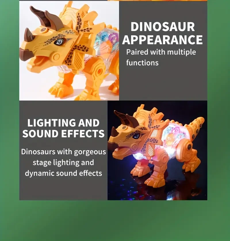 Electric Light Music Dinosaur, Can Be Leash On The Ground Walking, Each Dinosaur Has Two Colors, Matching One Dinosaur In A Box, Random Delivery, Need To Use 3 AA Batteries, Not Packaged Battery