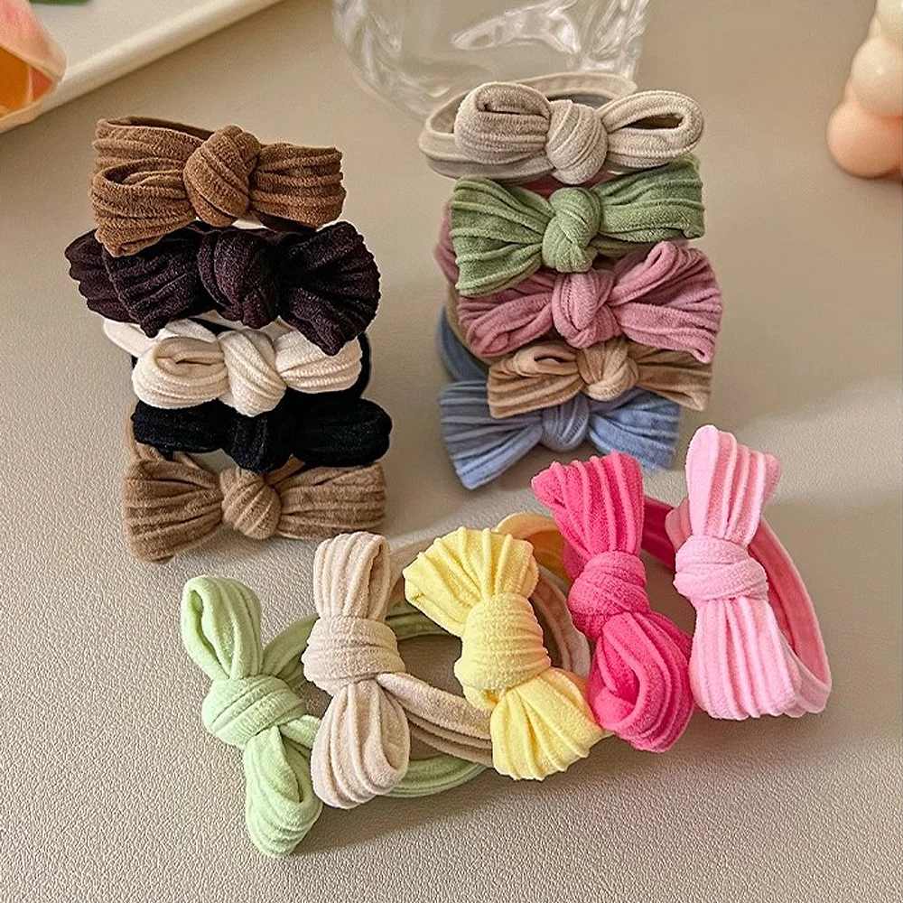 Color: GRAY - 5pcs/Set Candy Color Bow Hair Rope High Elastic Seamless Rubber Band For Women Girls Ponytail Holder Summer BB Hair Ties Ring