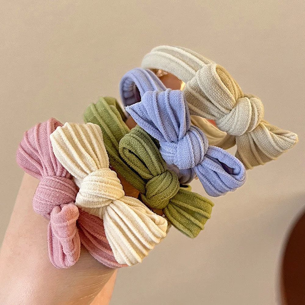Color: GRAY - 5pcs/Set Candy Color Bow Hair Rope High Elastic Seamless Rubber Band For Women Girls Ponytail Holder Summer BB Hair Ties Ring