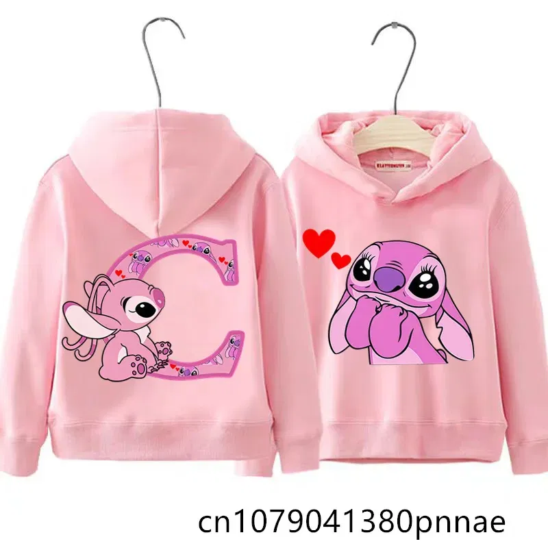 Color: black, Kid Size: 13 - Girls Boys Lilo and Stitch Sportswear Hoodies Casual Fashion Sweatshirts Angel Letter AZ Anime Autumn/Winter Hoodie Kids Hoodies
