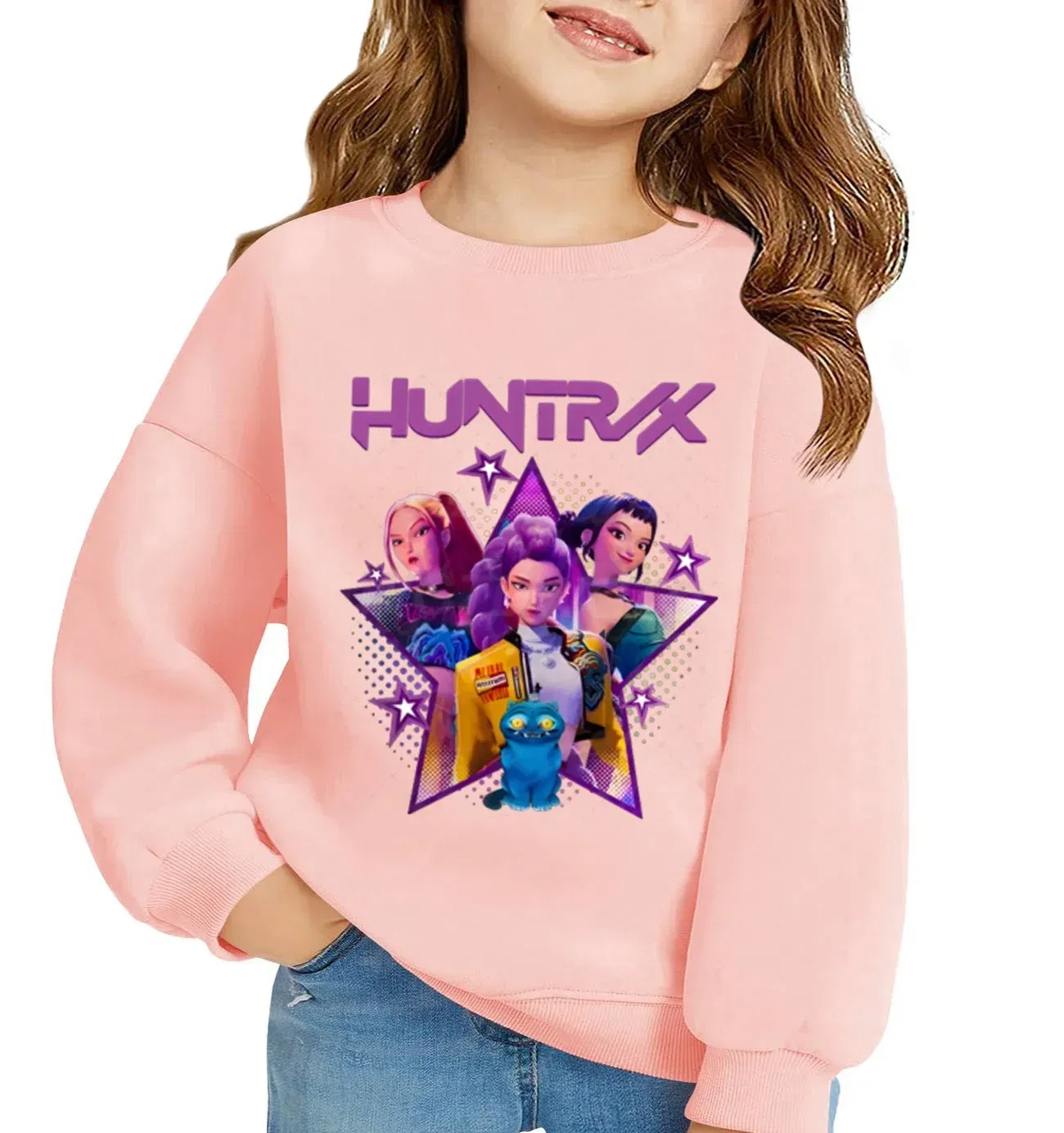 Color: SKY BLUE, Kid Size: 2T - KPop Demon Hunters Huntrix Sweatshirts Kids Clothes Long Sleeve Autumn Pullover Boys Girls Hoodies Children Casual O-Neck Tops
