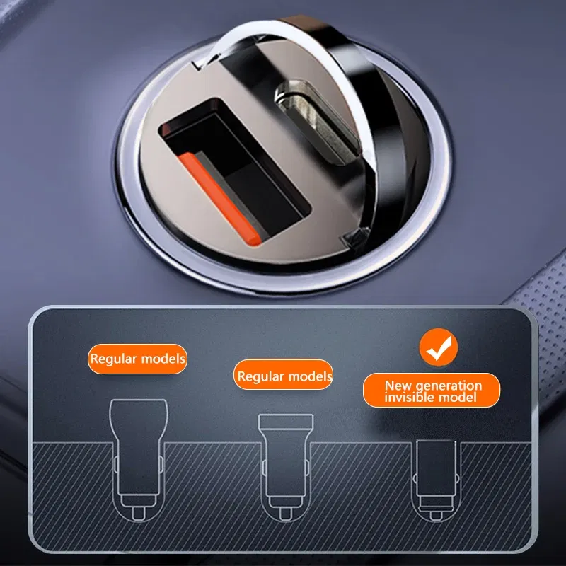 Plug Type: US - Mini 100W USB Car Charger Dual Ports Pull Ring Fast Charge Type C PD Car Adapter For iphone Samsung Huawei Xiaomi iPad