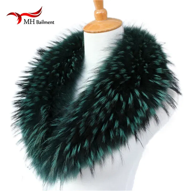 Color: army green, Size: XXXL - Real Raccoon Fur Scarves Woman 100% Pure Natural Raccoon Fur Collar Warm Winter Scarves Red Fox Fur Collar L#1