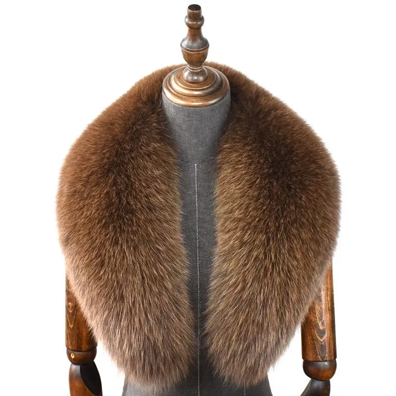 Color: Blue, Size: XL - 100% Natural Real Fox Fur Collar For Women Men Coat Jacket Fur Scarf Winter Extra Large Size Neck Warmer Fur Scarf Shawls Wraps