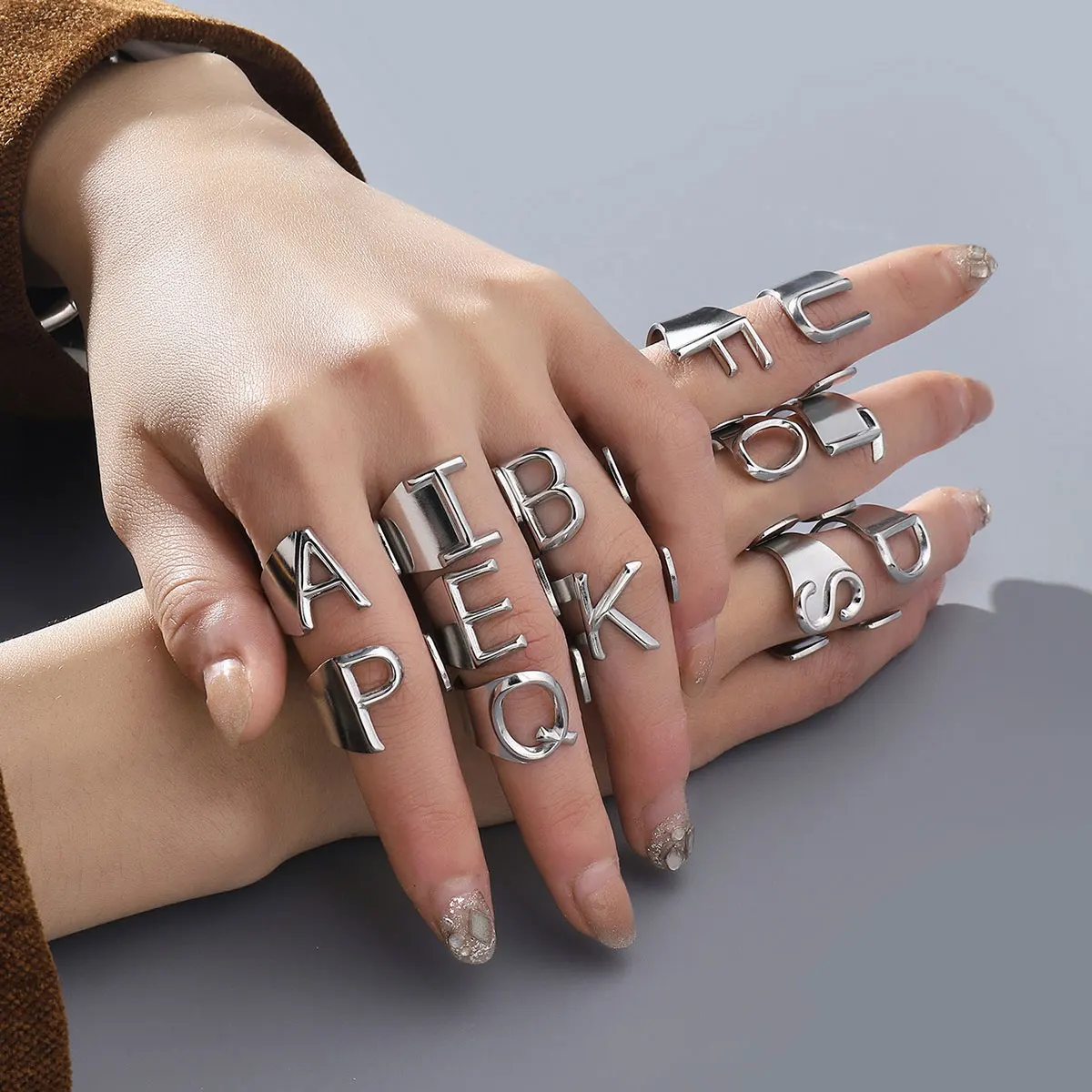 Metal Color: antique silver, Ring Size: resizable - LAViXMIA Alphabet A-Z Letter Never Fade Stainless Steel Rings Women Jewelry Fashion Initial Ring Adjustable Size Birthday Gifts