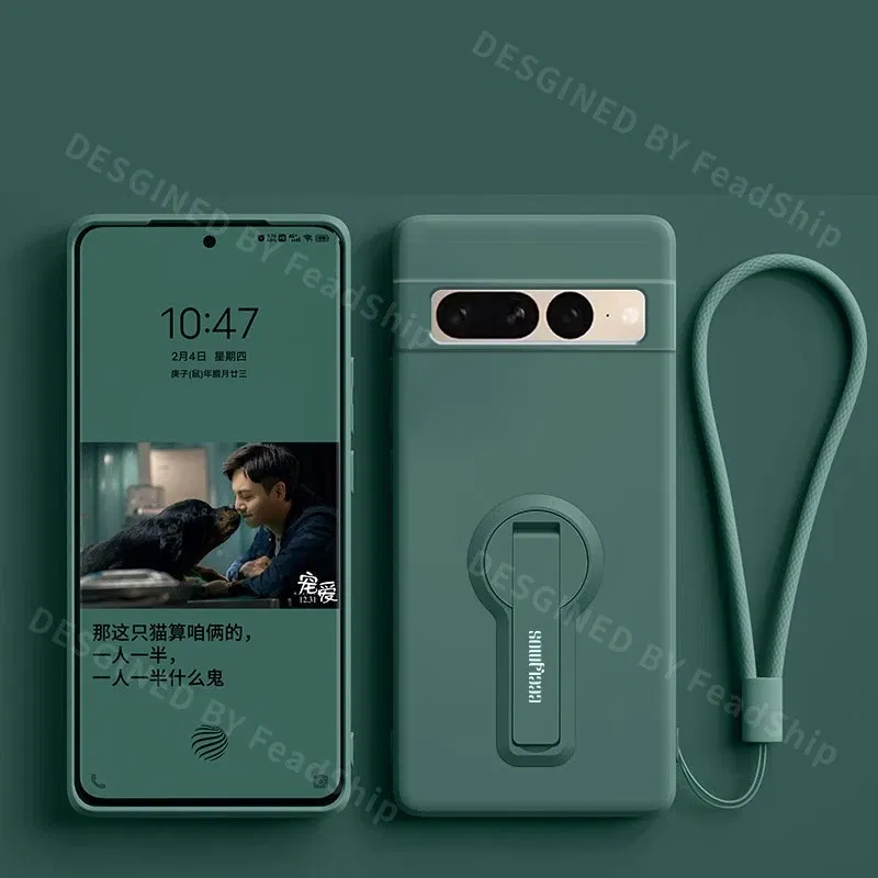 Color: Beige, Material: Microfiber - Phone Case For Google Pixel 7 8 6 5 9 Pro XL Pixel 7A 6A 5A 8A 9A Soft Cover Silicone Case with Holder Stand Bracket Lanyard