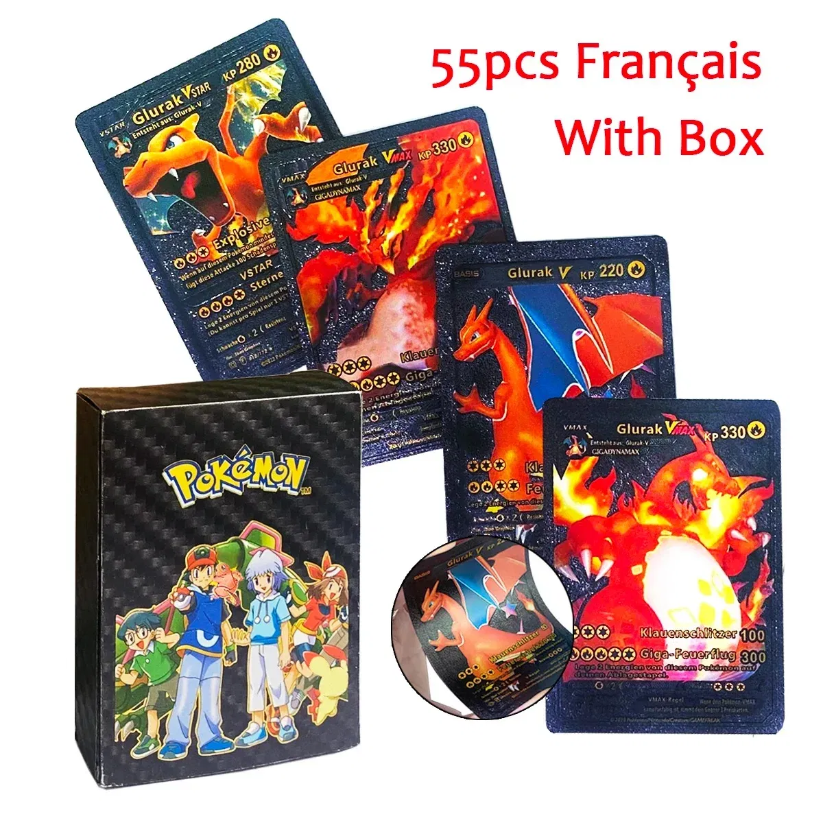 Color: Burgundy - 55PCS Pokemon Colorful Gold Foil Card Charizard Pikachu Arceus Diamond Rainbow English French German Spanish VSTAR GX VMAX Cards