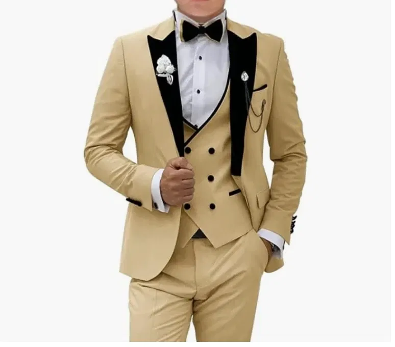 Color: Gold, Size: XL - Pink Prom Suit for Men  3 Piece Jacket Vest Pants Set   Peaked Lapel Blazer   Outfit Costume Birthday Party